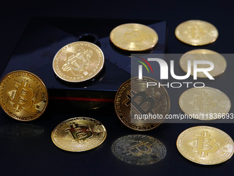 Commemorative bitcoin coins are in Yichang, Hubei province, China, on December 5, 2024. (