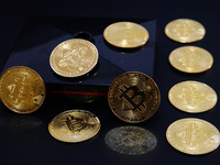 Commemorative bitcoin coins are in Yichang, Hubei province, China, on December 5, 2024. (