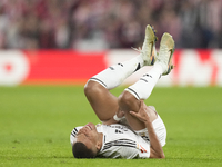 Kylian Mbappe centre-forward of Real Madrid and France lies injured on the pitch during the La Liga match between Athletic Club and Real Mad...