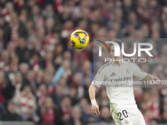 Fran Garcia left-back of Real Madrid and Spain controls the ball during the La Liga match between Athletic Club and Real Madrid CF at Estadi...