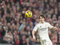 Fran Garcia left-back of Real Madrid and Spain controls the ball during the La Liga match between Athletic Club and Real Madrid CF at Estadi...