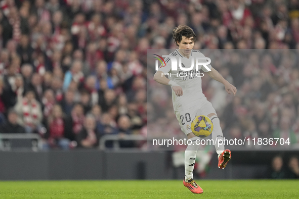 Fran Garcia left-back of Real Madrid and Spain controls the ball during the La Liga match between Athletic Club and Real Madrid CF at Estadi...