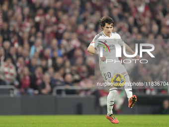 Fran Garcia left-back of Real Madrid and Spain controls the ball during the La Liga match between Athletic Club and Real Madrid CF at Estadi...