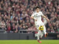 Fran Garcia left-back of Real Madrid and Spain controls the ball during the La Liga match between Athletic Club and Real Madrid CF at Estadi...