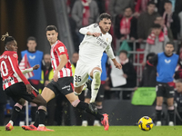 Raul Asencio centre-back of Real Madrid and Spain in action during the La Liga match between Athletic Club and Real Madrid CF at Estadio de...