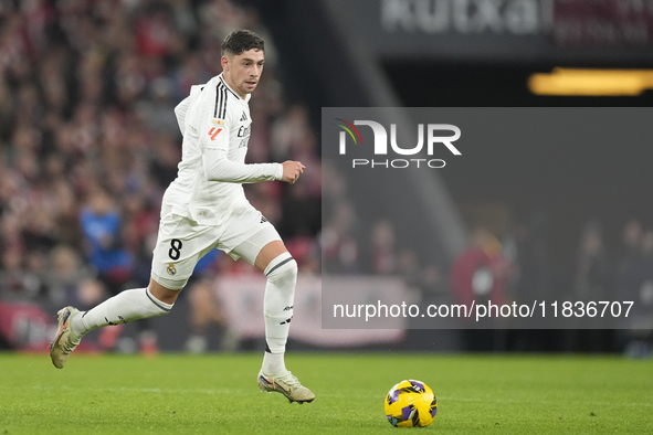 Federico Valverde central midfield of Real Madrid and Uruguay during the La Liga match between Athletic Club and Real Madrid CF at Estadio d...