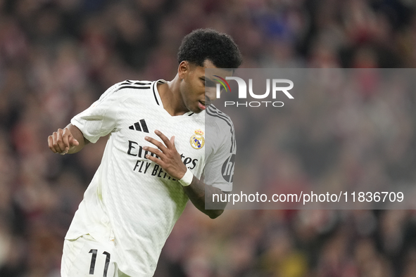 Rodrygo Goes right winger of Real Madrid and Brazil during the La Liga match between Athletic Club and Real Madrid CF at Estadio de San Mame...