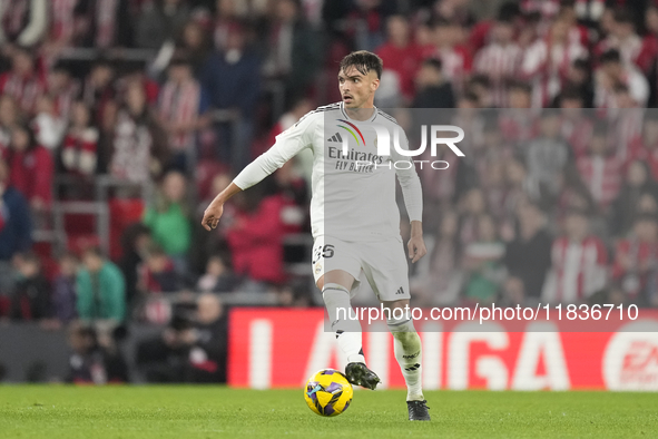 Raul Asencio centre-back of Real Madrid and Spain during the La Liga match between Athletic Club and Real Madrid CF at Estadio de San Mames...