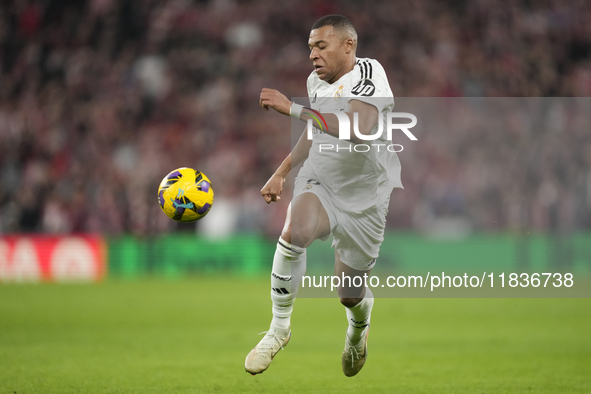 Kylian Mbappe centre-forward of Real Madrid and France in action during the La Liga match between Athletic Club and Real Madrid CF at Estadi...