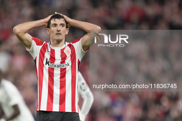 Dani Vivian centre-back of Athletic Club and Spain reacts during the La Liga match between Athletic Club and Real Madrid CF at Estadio de Sa...