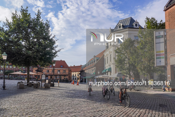 A general view of the old town is seen in Ystad, Sweden, on August 4, 2024 