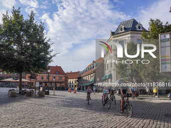 A general view of the old town is seen in Ystad, Sweden, on August 4, 2024 (