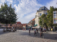 A general view of the old town is seen in Ystad, Sweden, on August 4, 2024 (