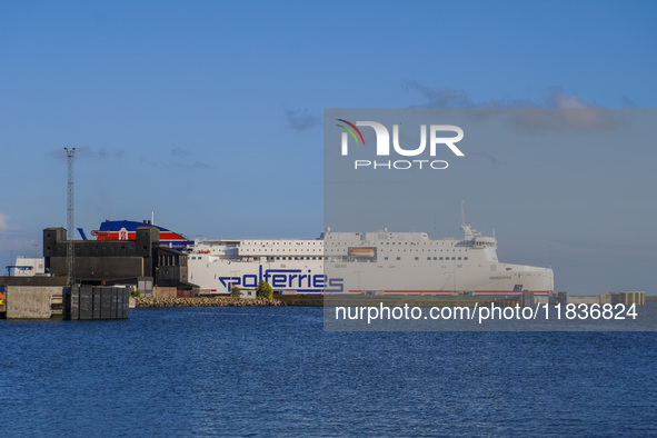 A Polferries ferry connecting Ystad and Swinoujscie in Poland is seen in Ystad, Sweden, on August 4, 2024. 