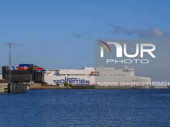 A Polferries ferry connecting Ystad and Swinoujscie in Poland is seen in Ystad, Sweden, on August 4, 2024. (