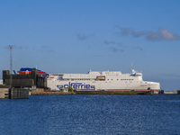 A Polferries ferry connecting Ystad and Swinoujscie in Poland is seen in Ystad, Sweden, on August 4, 2024. (