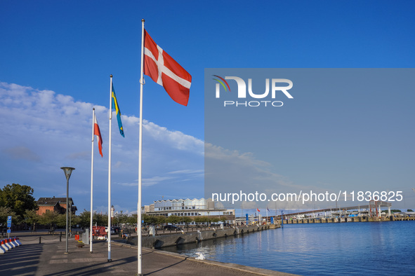 The Danish flag is seen in the wind at the port in Ystad, Sweden, on August 4, 2024. 