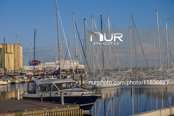 Yachts in a marina are seen in Ystad, Sweden, on August 4, 2024 