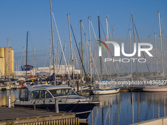 Yachts in a marina are seen in Ystad, Sweden, on August 4, 2024 (