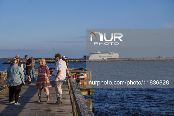 The Bornholmslinjen ferry, which connects Ystad in Sweden and Rone on Bornholm Island in Denmark, is seen in Ystad, Sweden, on August 4, 202...