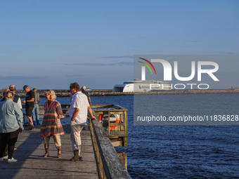 The Bornholmslinjen ferry, which connects Ystad in Sweden and Rone on Bornholm Island in Denmark, is seen in Ystad, Sweden, on August 4, 202...