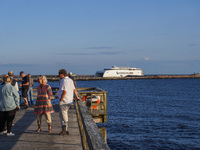 The Bornholmslinjen ferry, which connects Ystad in Sweden and Rone on Bornholm Island in Denmark, is seen in Ystad, Sweden, on August 4, 202...