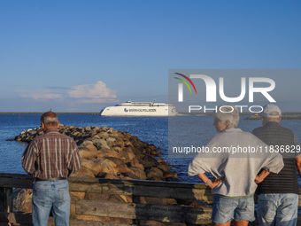 The Bornholmslinjen ferry, which connects Ystad in Sweden and Rone on Bornholm Island in Denmark, is seen in Ystad, Sweden, on August 4, 202...