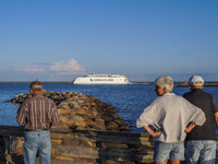 The Bornholmslinjen ferry, which connects Ystad in Sweden and Rone on Bornholm Island in Denmark, is seen in Ystad, Sweden, on August 4, 202...