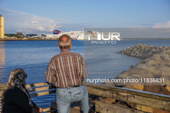 The Bornholmslinjen ferry, which connects Ystad in Sweden and Rone on Bornholm Island in Denmark, is seen in Ystad, Sweden, on August 4, 202...