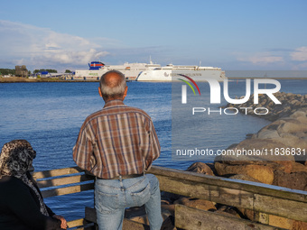 The Bornholmslinjen ferry, which connects Ystad in Sweden and Rone on Bornholm Island in Denmark, is seen in Ystad, Sweden, on August 4, 202...