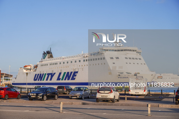 The Unity Line Polonia ferry, which connects Ystad and Swinoujscie in Poland, is seen in Ystad, Sweden, on August 4, 2024. 