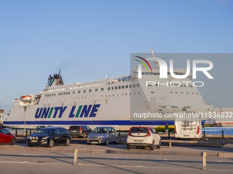 The Unity Line Polonia ferry, which connects Ystad and Swinoujscie in Poland, is seen in Ystad, Sweden, on August 4, 2024. (