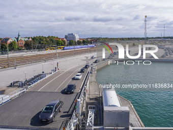 A general view of the ferry terminal in the port is seen in Ystad, Sweden, on August 5, 2024. (