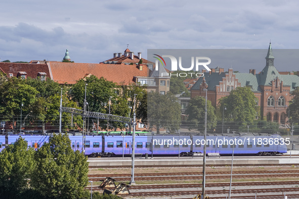 An SJ Swedish railway company train is seen in Ystad, Sweden, on August 4, 2024. 