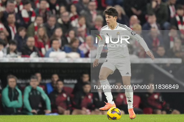 Arda Guler attacking midfield of Real Madrid and Turkey during the La Liga match between Athletic Club and Real Madrid CF at Estadio de San...