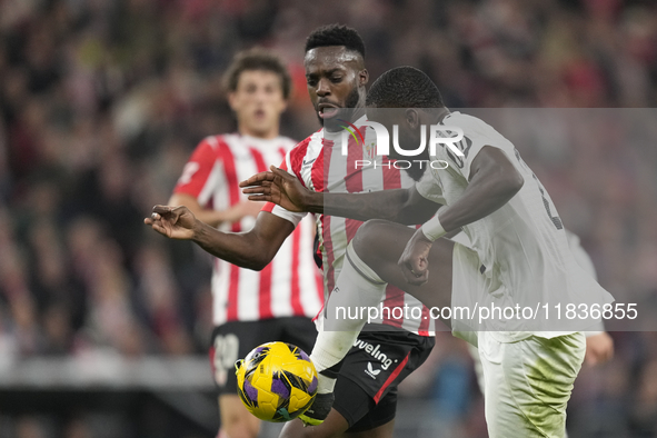 Antonio Rudiger centre-back of Real Madrid and Germany and Inaki Williams right winger of Athletic Club and Ghana compete for the ball durin...