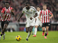 Antonio Rudiger centre-back of Real Madrid and Germany and Inaki Williams right winger of Athletic Club and Ghana compete for the ball durin...