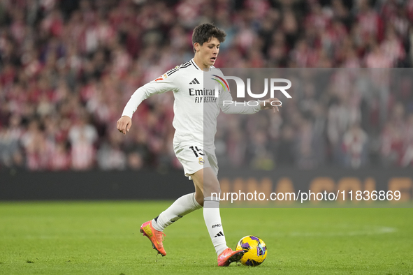 Arda Guler attacking midfield of Real Madrid and Turkey during the La Liga match between Athletic Club and Real Madrid CF at Estadio de San...