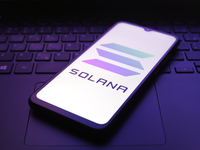 The Solana logo appears on the screen of a smartphone in Reno, United States, on December 5, 2024. (