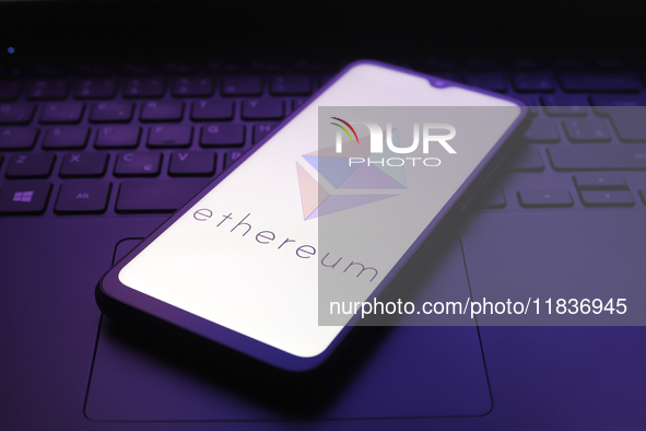 The Ethereum logo appears on the screen of a smartphone in Reno, United States, on December 5, 2024. 