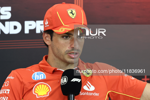 Carlos Sainz of Ferrari during press conference ahead of the Formula 1 Austrian Grand Prix at Yas Marina Circuit in Abu Dhabi, United Arab E...