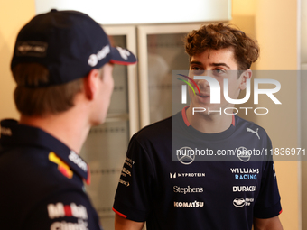 Max Verstappen of Red Bull Racing and Franco Colapinto of Williams ahead of the Formula 1 Austrian Grand Prix at Yas Marina Circuit in Abu D...