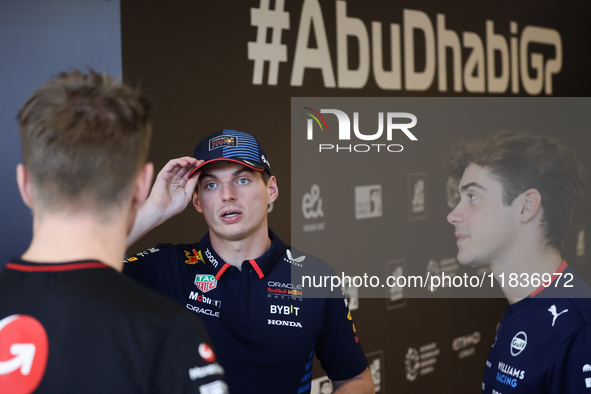 Nico Hulkenberg of Haas, Max Verstappen of Red Bull Racing and Franco Colapinto of Williams ahead of the Formula 1 Austrian Grand Prix at Ya...