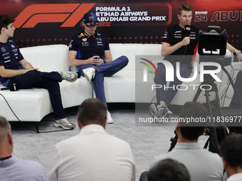 Franco Colapinto of Williams, Max Verstappen of Red Bull Racing and Nico Hulkenberg of Haas  during press conference ahead of the Formula 1...