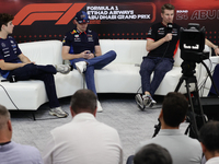 Franco Colapinto of Williams, Max Verstappen of Red Bull Racing and Nico Hulkenberg of Haas  during press conference ahead of the Formula 1...