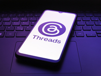 The Threads app logo appears on the screen of a smartphone in Reno, United States, on December 5, 2024. (