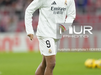 Kylian Mbappe centre-forward of Real Madrid and France during the warm-up before the La Liga match between Athletic Club and Real Madrid CF...