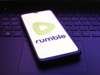 The Rumble app logo appears on the screen of a smartphone in Reno, United States, on December 5, 2024. (