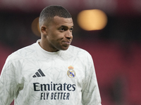 Kylian Mbappe centre-forward of Real Madrid and France during the warm-up before the La Liga match between Athletic Club and Real Madrid CF...