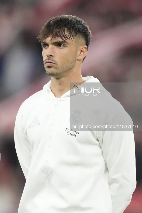 Raul Asencio centre-back of Real Madrid and Spain during the La Liga match between Athletic Club and Real Madrid CF at Estadio de San Mames...